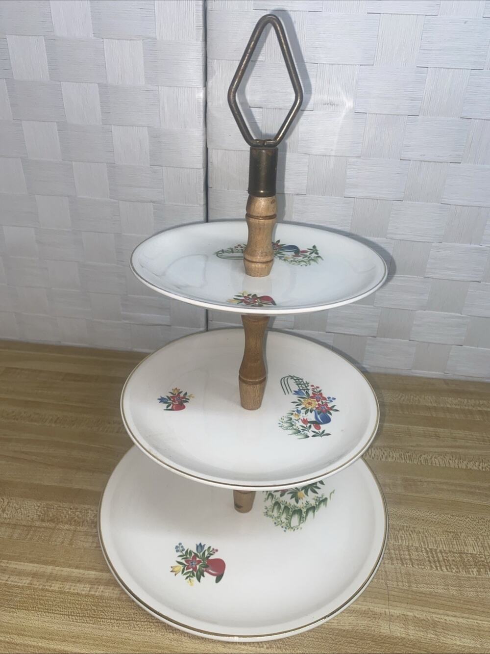 Vintage 1950’s, Paden City Pottery Trellis Pattern Three Tier Plate Tower USA